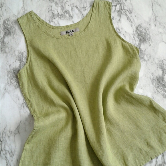 Flax Tops - FLAX 100% Linen Matcha Green Tank Sleeveless Top